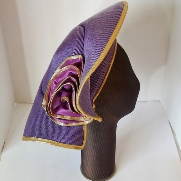 Vintage Sylvia Purple Gold Unique Woven Hat - Picture 2 of 9